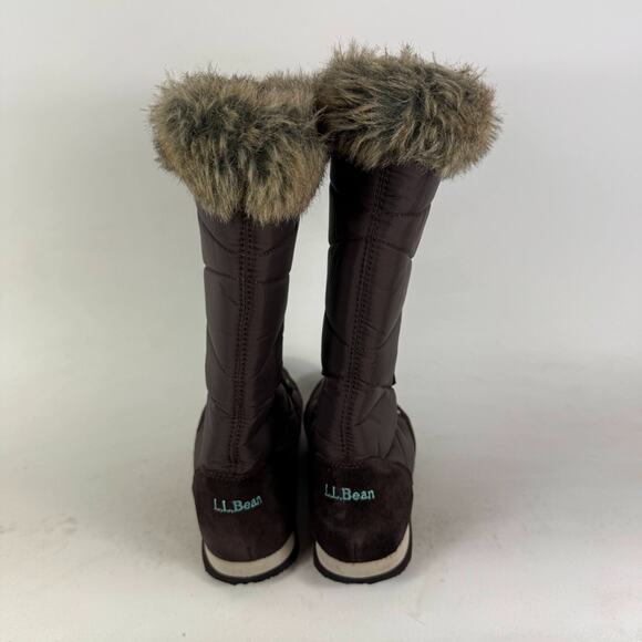 L.L. Bean Winter Snow Boots Women's 7 Brown Nylon Lace Up Fur Trim Mid Calf - Picture 7 of 9